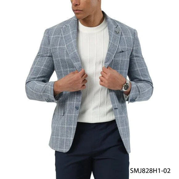 Blue Windowpane Notch Lapel Stacy Adams Men's Jacket